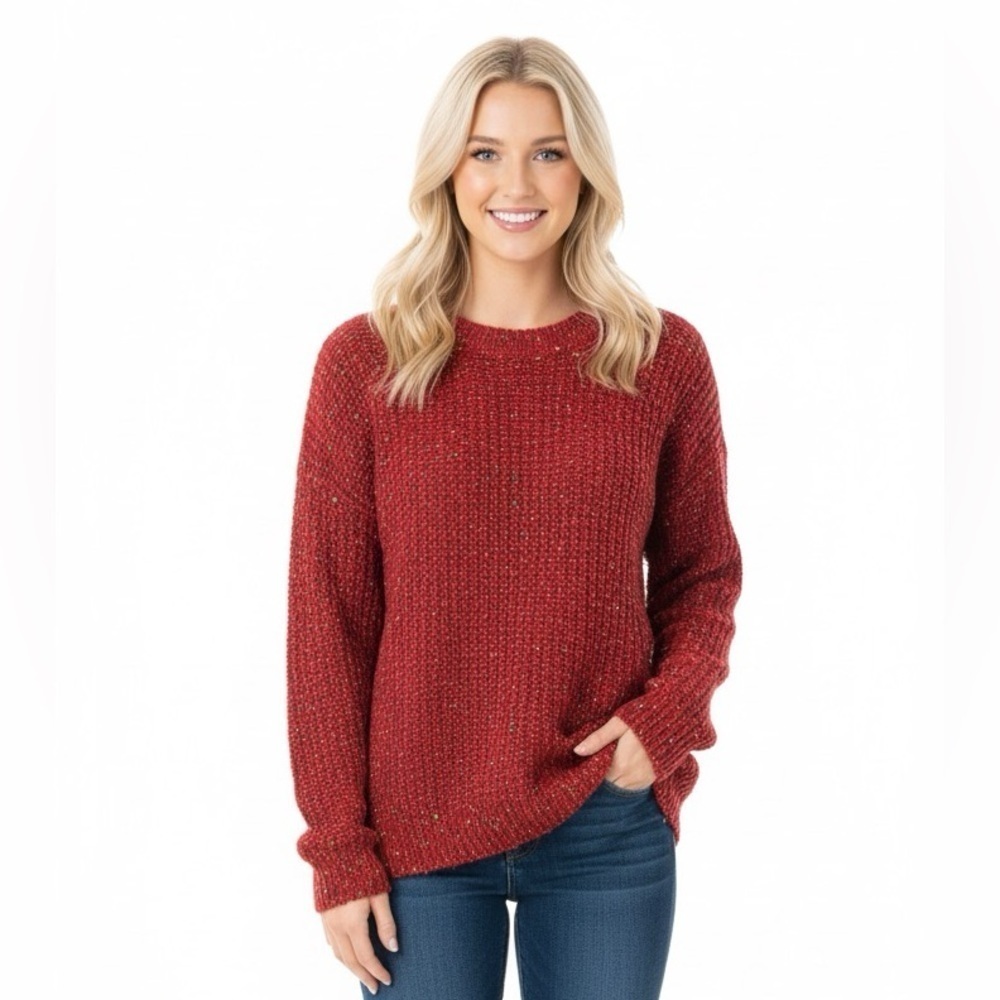 Main Strip size medium confetti Pom Pom distressed hem sweater
